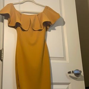 Mustard off the shoulder dress